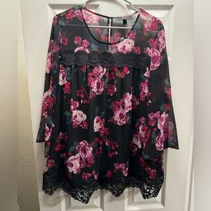 💜 NEW WOMENS PLUS SIZE LANE BRYANT TOP SHIRT DRESS SHIRT SIZE 18 BLACK FLORAL